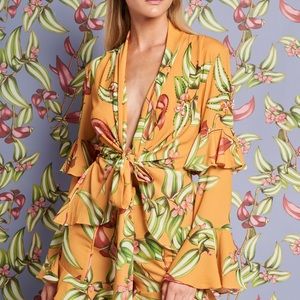 PatBo Mango Ruffle Orange Wrap Top Blouse Shirt